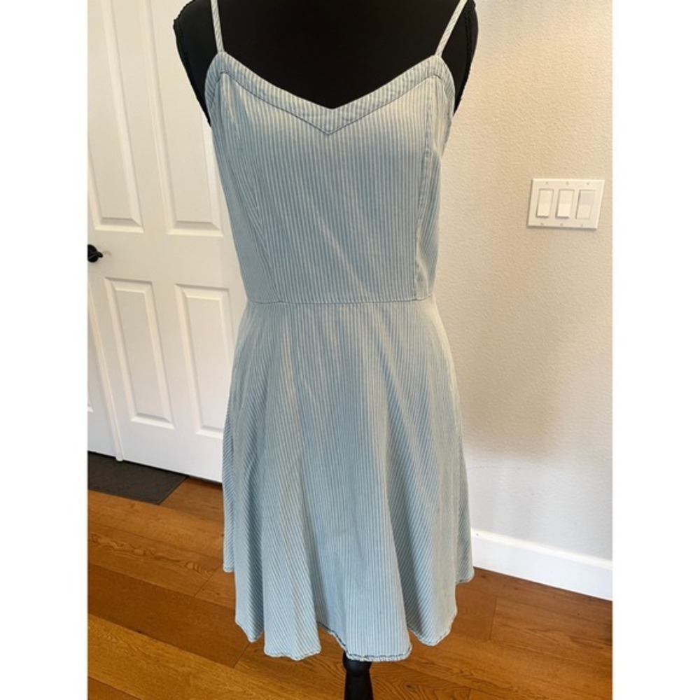 Striped Cami Sundress Light Blue White Smocked Back A Line Mini Summer Dress S - Picture 4 of 15